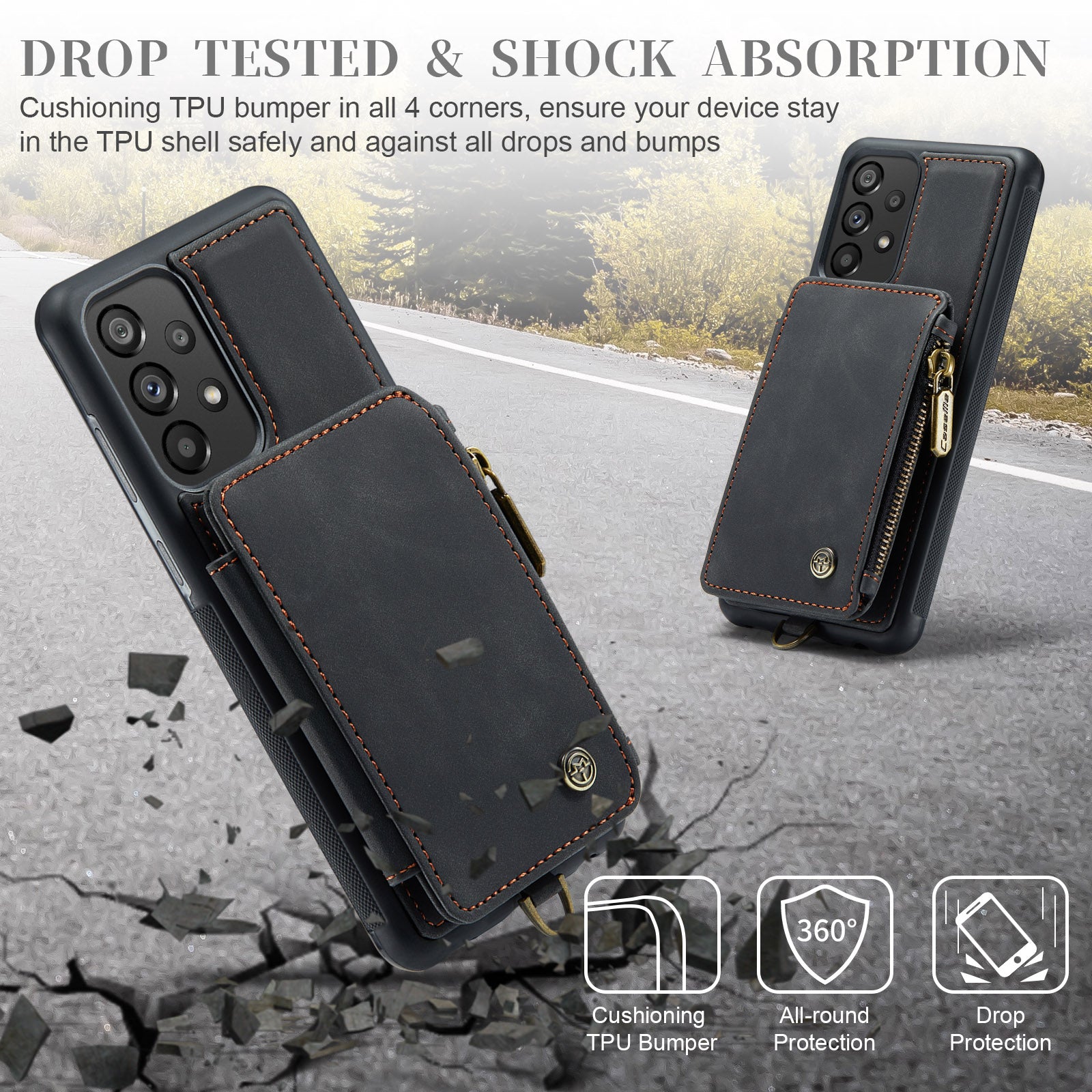 CASEME C20 Series for Samsung Galaxy A72 4G 5G PU Leather Coated TPU Zipper Pocket Case RFID Blocking Wallet Kickstand Shockproof Phone Cover with Strap CASEME C20 Series for Samsung Galaxy A72 4G 5G PU Leather Coated TPU Zipper Pocket Case RFID Blocking Wallet Kickstand Shockproof Phone Cover with Strap